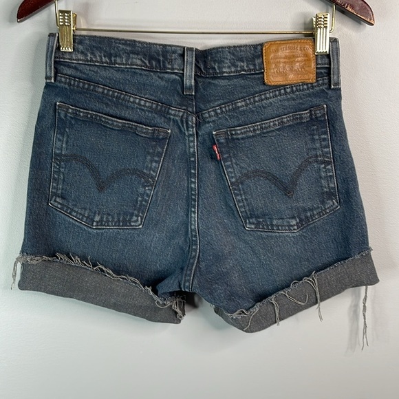 LEVIS Premium Wedgie Fit Upcycled Shorts Black Denim High Waist Button Fly  27 - Picture 8 of 14
